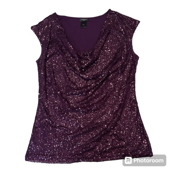 Ann Taylor Tops - Ann Taylor size large women’s purple sequin scoop neck sleeveless top